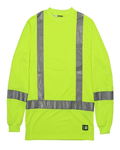 Berne HVK013 Men'S Hi-Vis Class 3 Performance Long Sleeve Pocket T-Shirt