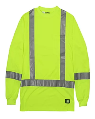 Berne HVK013 Men'S Hi-Vis Class 3 Performance Long Sleeve Pocket T-Shirt