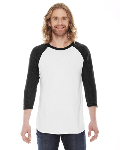 American Apparel BB453 Unisex Poly-Cotton USA Made 3/4-Sleeve Raglan T-Shirt