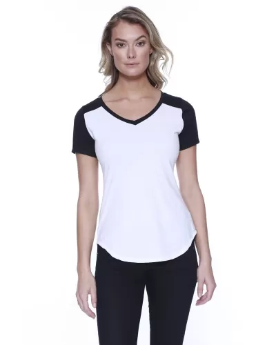 StarTee Drop Ship ST1432 Ladies' CVC Varsity V-Neck T-Shirt