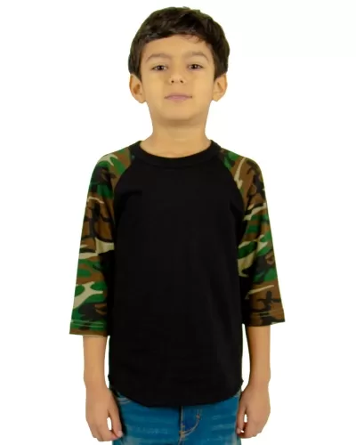 Shaka Wear Drop Ship SHRAGCY Youth 6 oz., 3/4-Sleeve Camo Raglan T-Shirt