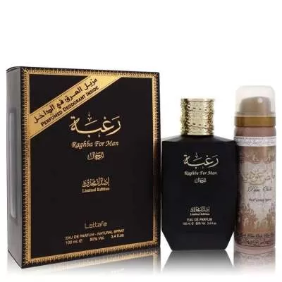 Raghba by Lattafa Eau De Parfum Spray Plus 1.7 oz Deodorant 3.4 oz for Men