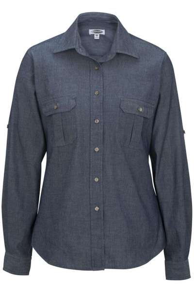 Edwards 5298 Ladies' Chambray Roll Up Sleeve Shirt