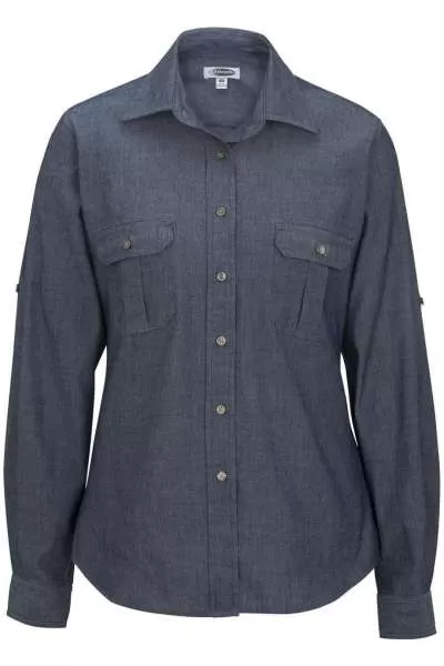 Edwards 5298 Ladies' Chambray Roll Up Sleeve Shirt