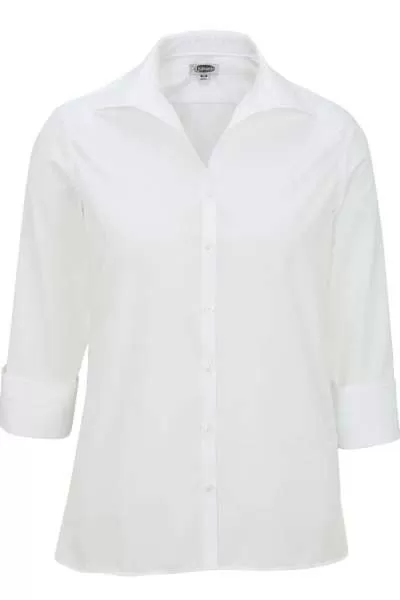Edwards 5040 Ladies' Lightweight Open Neck Poplin Blouse - 3/4 Sleeve