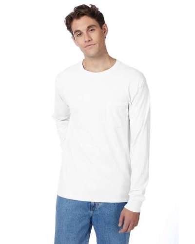 Hanes 5596 Men's Tagless Long-Sleeve Pocket T-Shirt