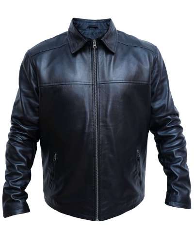 USTRADEENT Mens Genuine Leather Vintage Cafe Biker Jacket