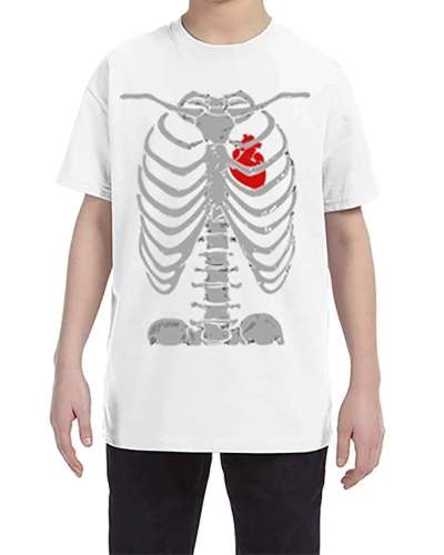 USTRADEENT Youth Skeleton Halloween Graphic Shirt with Heart Rib Cage UG500BHLOW9