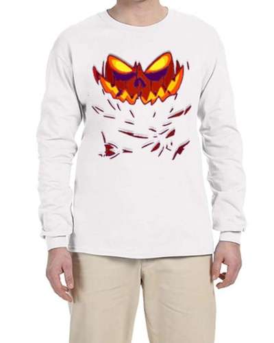 USTRADEENT Unisex Long Sleeves Spooky Halloween Shirt with Angry Scary Pumpkin on Fire UG240HLOW2