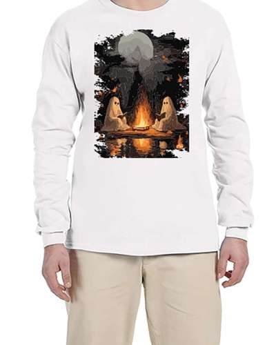 USTRADEENT Unisex Spooky Long Sleeves Ghosts Around Fire T-Shirt for Halloween UG240HLOW10