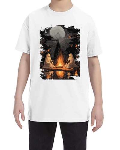 USTRADEENT Youth Heavy Cotton Scary Ghost Graphic Shirt for Halloween UG500BHLOW10