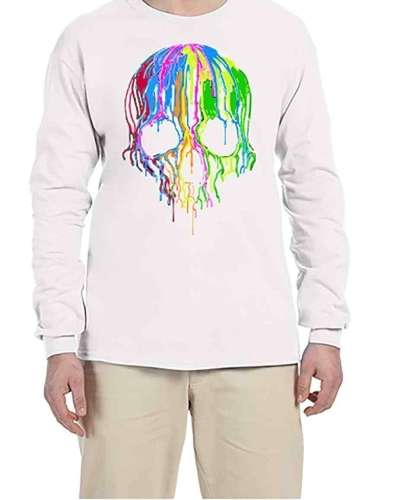 USTRADEENT Melting Skull Colorful Graphic Long Sleeves Halloween T-Shirt UG240HLOW7