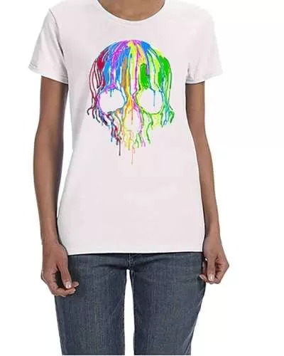USTRADEENT Ladies Melting Skull Colorful Art Halloween T-Shirt UG500LHLOW7