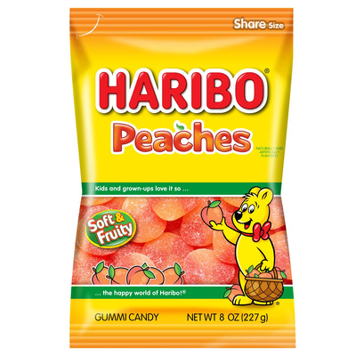HARIBO Peaches Gummy Candy, 8oz Peg Bag