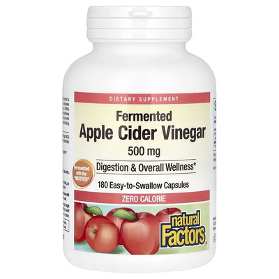 Natural Factors, Fermented Apple Cider Vinegar, 500 mg, 180 Easy to Swallow Capsules
