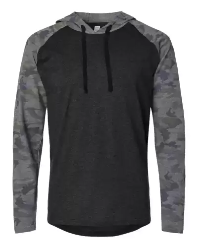 LAT 6917 Unisex Fine Jersey Hooded Long Sleeve Raglan T-Shirt 2 Pack