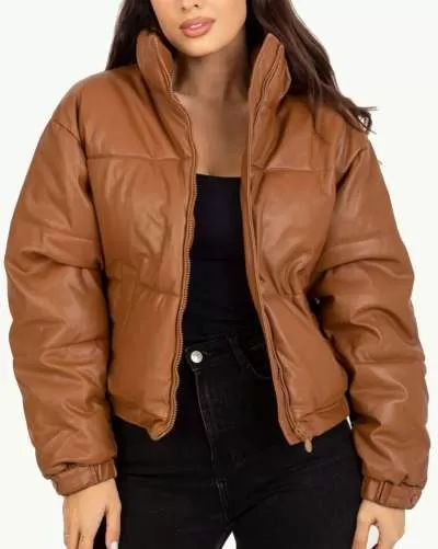 Women's Genuine Leather Puffer Jacket - 100% Lambskin