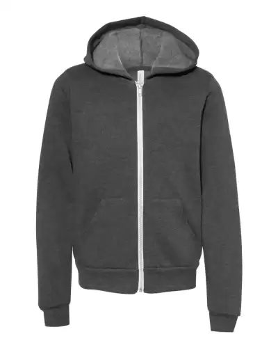 BELLA + CANVAS 3739Y Youth Sponge Fleece Full-Zip Hoodie Sweatshirt 2 Pack