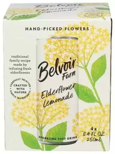 Belvoir Fruit Farms, Elderflower Lemonade Sparkling Soft Drink, 8.4 Oz X 4 Count (Case of 6)