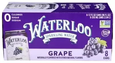 Waterloo Sparkling Water, Sparkling Water Grape, 96 Oz (Case Of 3)