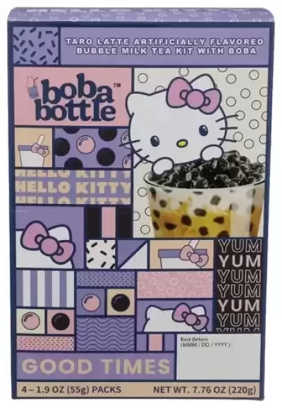 Hello Kitty Taro Latte Artificially Flavored Bubble Milk Tea Kit With Boba