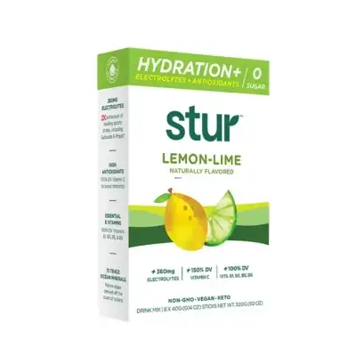 Stur, Hydration + Electrolytes + Antioxidants Drink Mix, Lemon-Lime, 8 Sticks, 0.14 Oz (4 G) Each