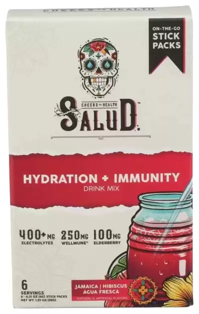 Salud Hydration + Immunity Drink Mix, Hibiscus, 6 Ct, 1.27 Oz