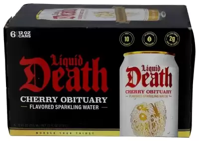 Liquid Death Sparkling Water, Cherry Obituary 6 Cans (12 Fl Oz Each)
