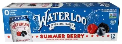 Waterloo Sparkling Water, Sparkling Water Summer Berry Naturally Flavored, 144 Oz (Case Of 2)