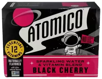 Atomico Sparkling Water. 12 Essential Vitamins From Our Proprietary Organic Blend. Naturally Flavore