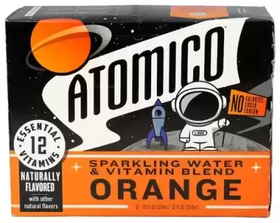Atomico Sparkling Water. 12 Essential Vitamins From Our Proprietary Organic Blend. Naturally Flavore