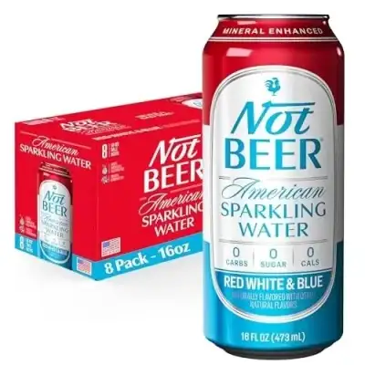 Not Beer American Sparkling Water, Red White & Blue, 99.9% Pure, Mineral & Electrolyte Blend, Carbon