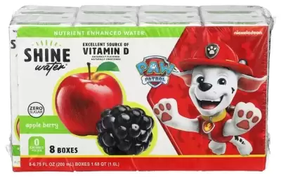 Shinewater Apple Berry Kids Drink Box-  (6.75 Fl Oz Each) - Naturally Flavored Water With Vitamin D,