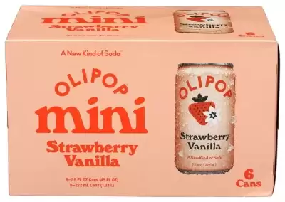 Olipop Prebiotic Soda Minis, Strawberry Vanilla 6 Cans (7.5 Fl Oz Each)