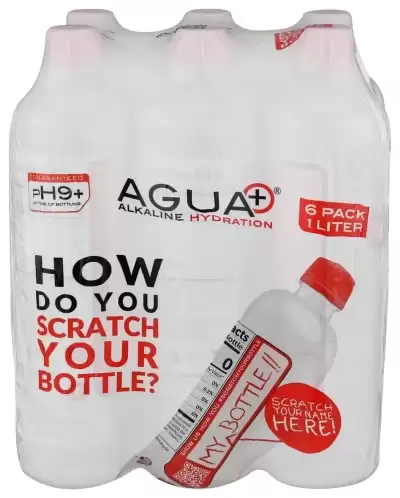 Agua Plus Ph9+ Alkaline Water - 33.8 Fl Oz (1L) Bottle - Enhanced With Pink Mineral Sea Salt For Ele