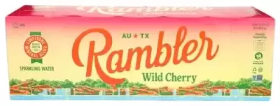 Autx Rambler Sparkling Water, Limestone Mineral Blend, Wild Cherry Flavor, 12-Ounce Cans