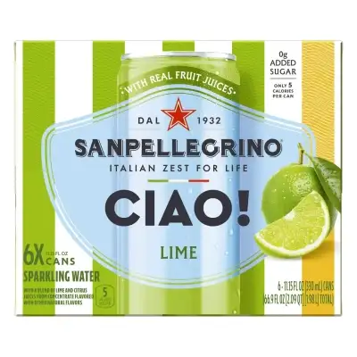 Sanpellegrino Ciao Sparkling Water - Lime, 11.15 Fl Oz, 6 Pk