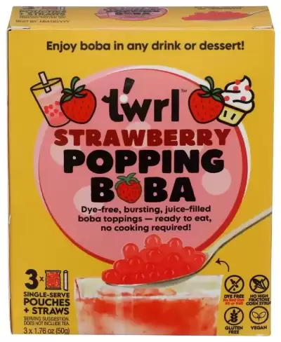 Twrl Strawberry Popping Boba For Bubble Tea - Cafe Style Bursting Juice-Filled Pearl Toppings At Hom