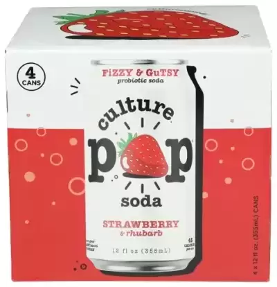 Culture Pop Probiotic Soda, Strawberry Rhubarb 4 Cans (12 Fl Oz Each)