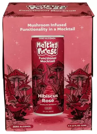 Melting Forest Functional Mocktail Hibiscus Rose ? Alcohol-Free, Euphoric Adaptogen Drink With Reish