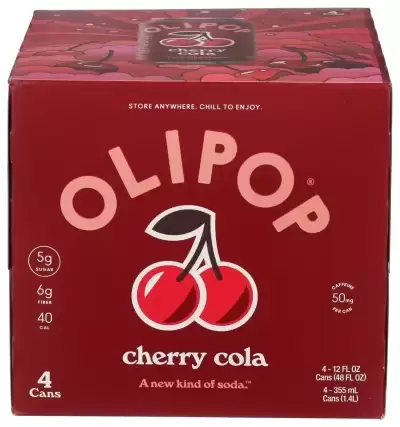 Olipop Prebiotic Soda, Cherry Cola 4 Cans (12 Fl Oz Each)