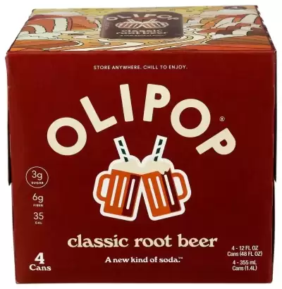 Olipop Prebiotic Soda, Classic Root Beer, 4 Ct