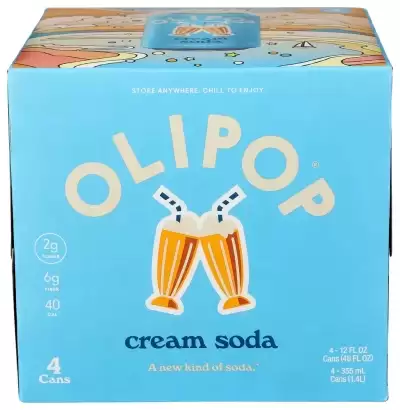 Olipop Prebiotic Soda, Cream Soda 4 Cans (12 Fl Oz Each)