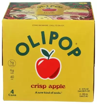 Olipop Prebiotic Soda, Crisp Apple 4 Cans (12 Fl Oz Each)