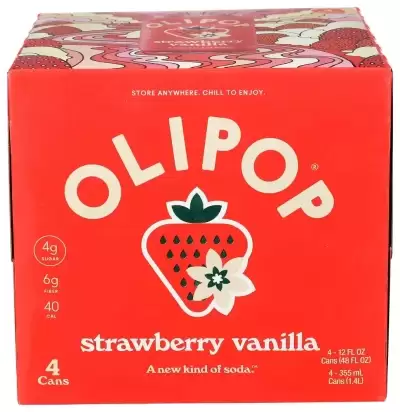 Olipop Prebiotic Soda, Strawberry Vanilla, 4 Ct
