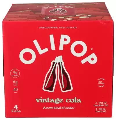 Olipop Prebiotic Soda, Vintage Cola 4 Cans (12 Fl Oz Each)