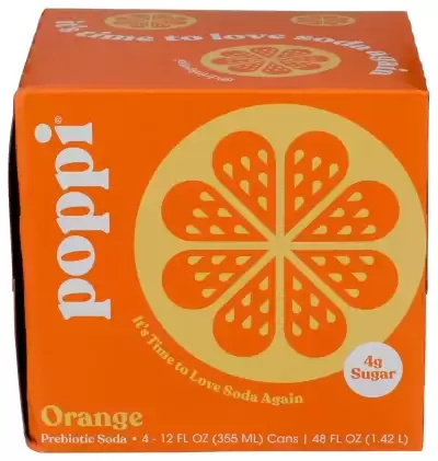 Poppi, Orange Prebiotic Soda, 12 Oz X 4 Count (Case Of 6)