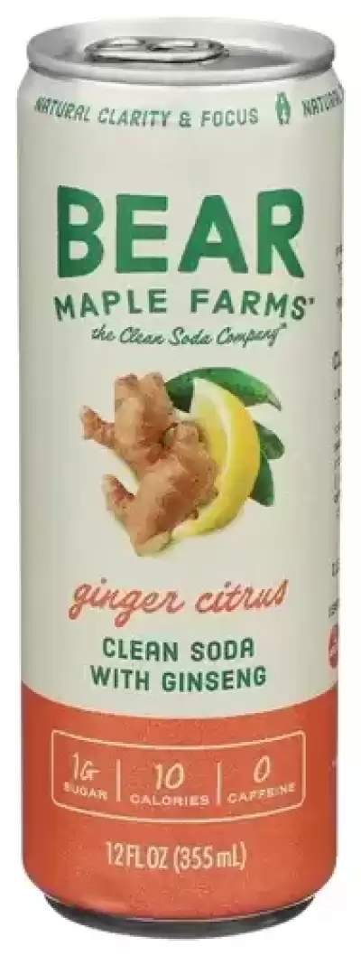 Bear Maple Sparkling Ginseng Elixir, 12Oz Can, Ginger, Focus & Clarity, No Caffeine, Sparkling Water