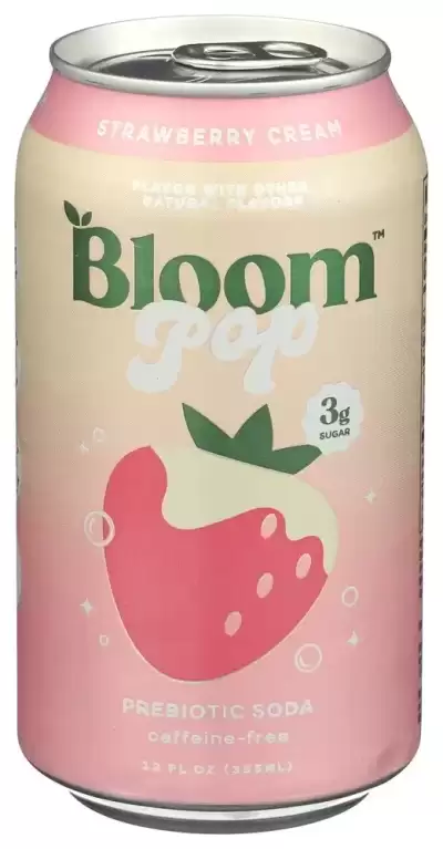 Bloom, Pop Prebiotic Soda, Strawberry Cream, 12 Oz