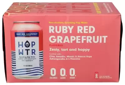 Hop Water, Sparkling Water Ruby Red Grapefruit, 72 Oz(Case Of 4)